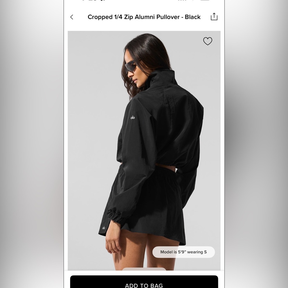 ALO- worn once 1/4 zipper cropped jacket